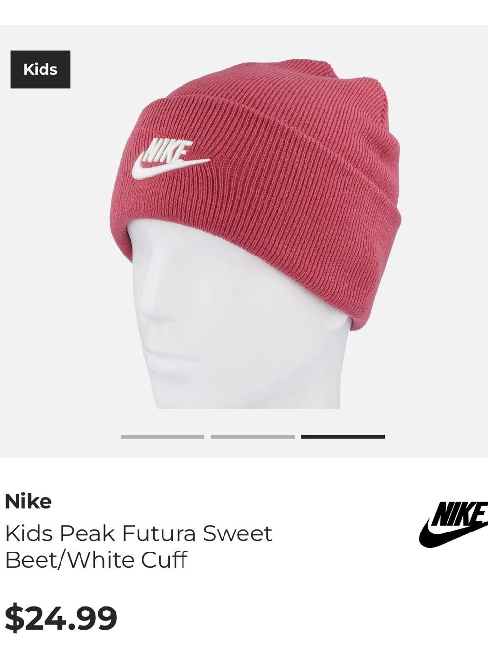 Kids Nike Peak Beanie - Sweet Beet/White